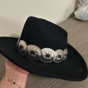 Authentic Toucan Collection Black Cowboy Hat with Silver Accents 100% Wool Felt